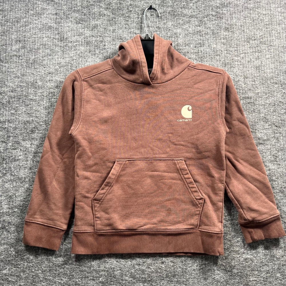 Carhartt Kids Brown Sleeve Logo Pullover Hoodie Sweatshirt Size 6